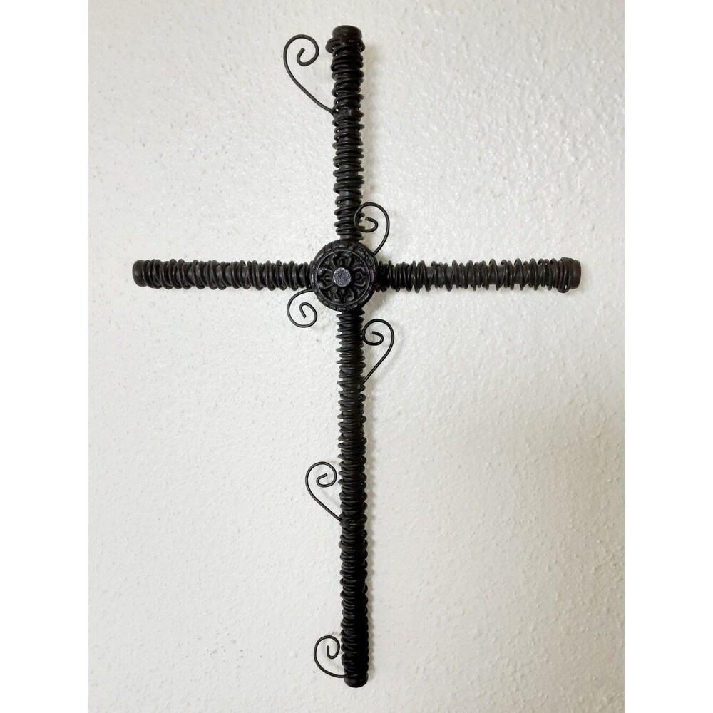 Handmade Wrought Iron Wrapped Decorative Wall Accent Cross